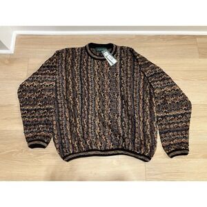 Vintage Tundra Sweater Mens Size L Canada 3D Striped Knit 90s Coogi